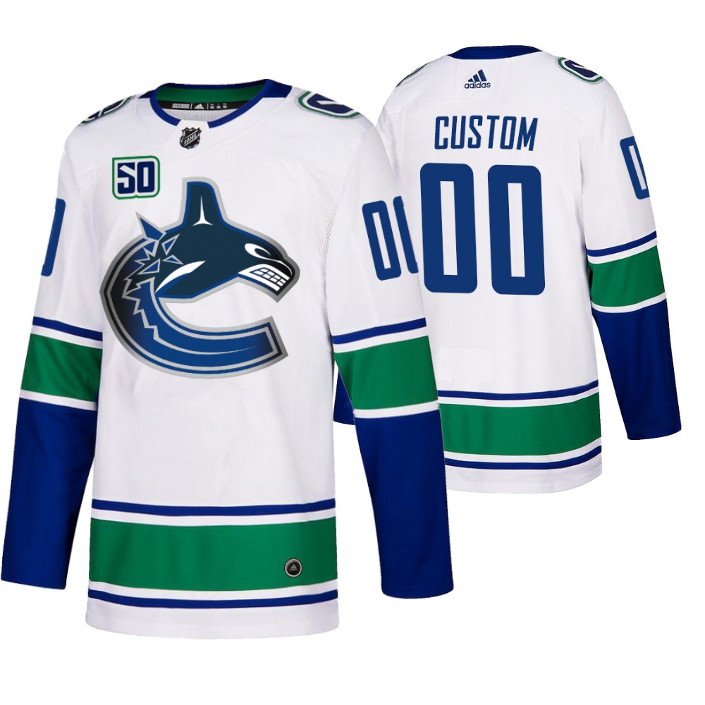 Vancouver Canucks Custom 50th Anniversary Men White 2019-20 Away Authentic NHL Jersey->customized nhl jersey->Custom Jersey